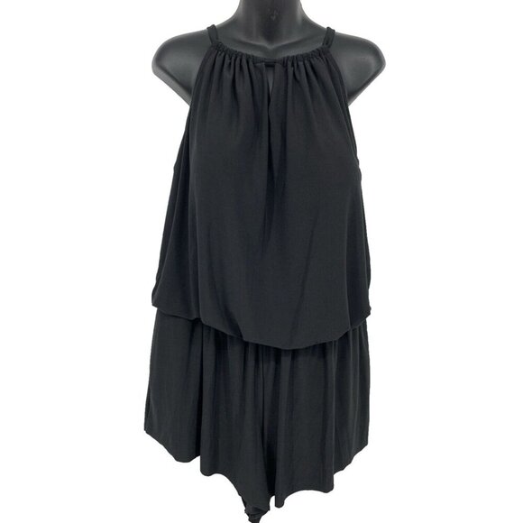 Aqua Green One Piece Swimsuit Short Romper UPF50 High Neck Black Plus 24W 24 - Picture 1 of 7